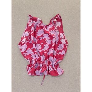 Pink Floral Smocked Peplum Top Tie Detail Paper Crane Small